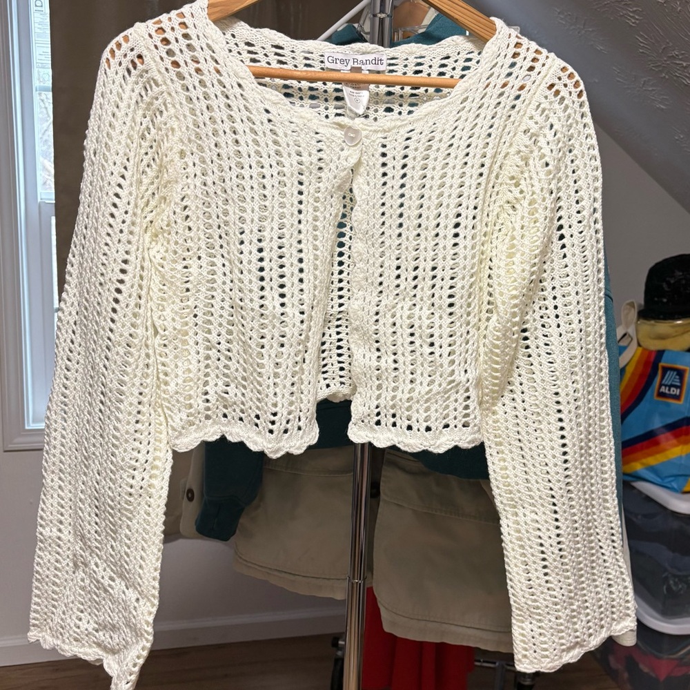 NWOT Crochet cropped cardigan with bell sleeves, medium